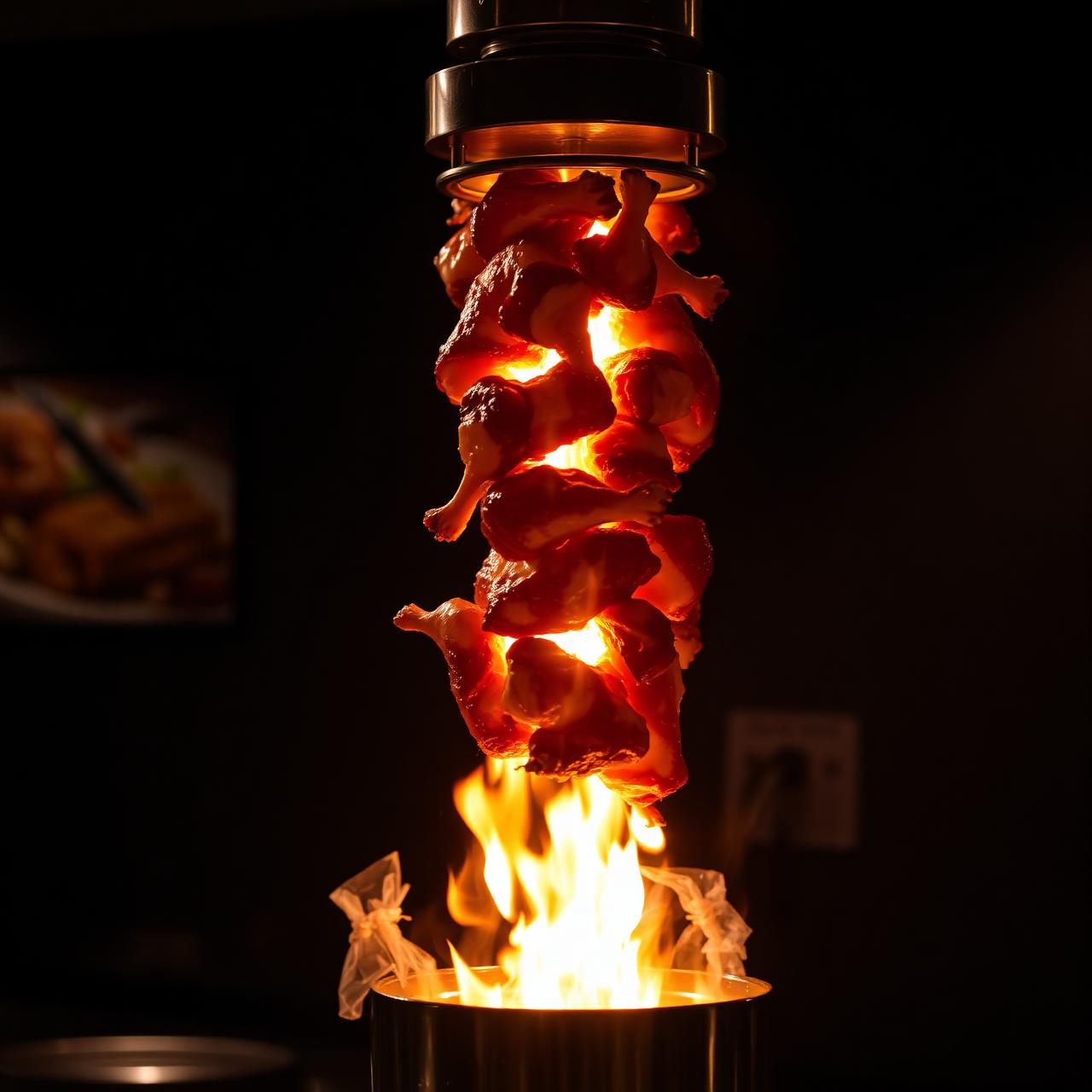 Shawarma roasting on a vertical spit